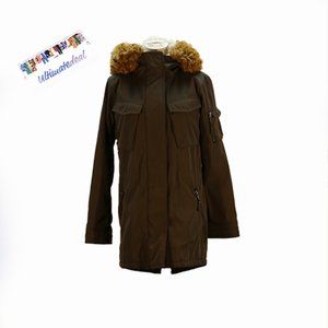 S13 NYC size M Medium Navy Green Jacket with fur detail on hood EUC